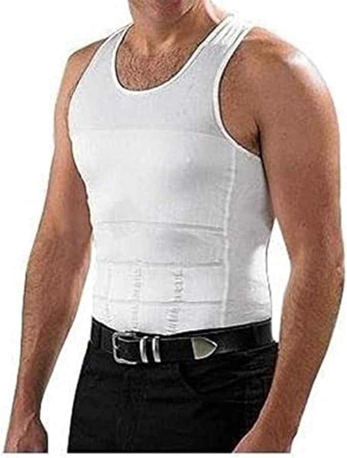Slim Shirt for Men, Compression Undershirt Body Shaper, Slimming Vest with Tummy Control, Lightweight Breathable Under Shirt for a Trimmed Waistline (M, White) - image 3