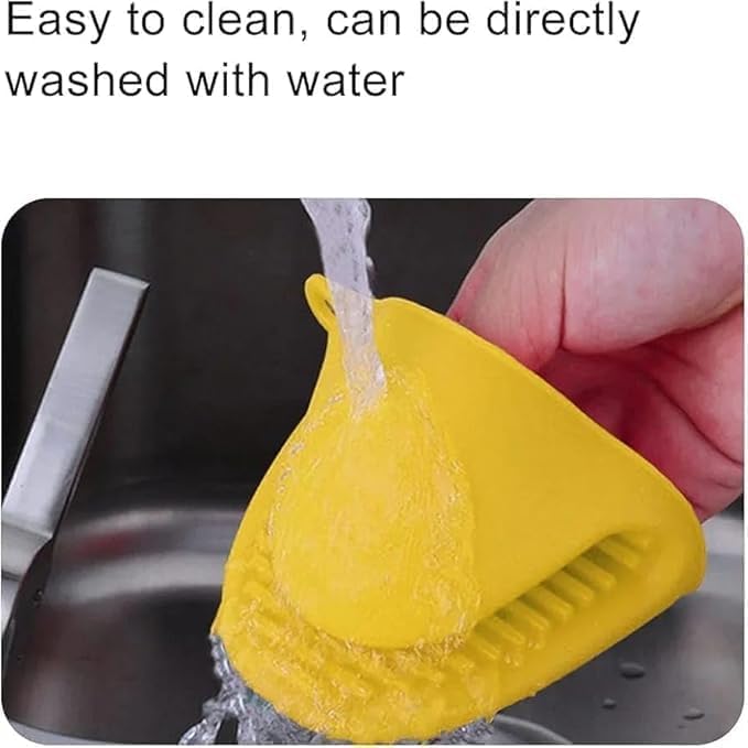 Gloves Mini Oven 2 Pairs Silicone Heat Resistant Pinch Mitts Potholders for Cooking Baking Handling Hot Trays Pots Pans Non Slip Compact Kitchen Tool N65 (Yellow) - image 3