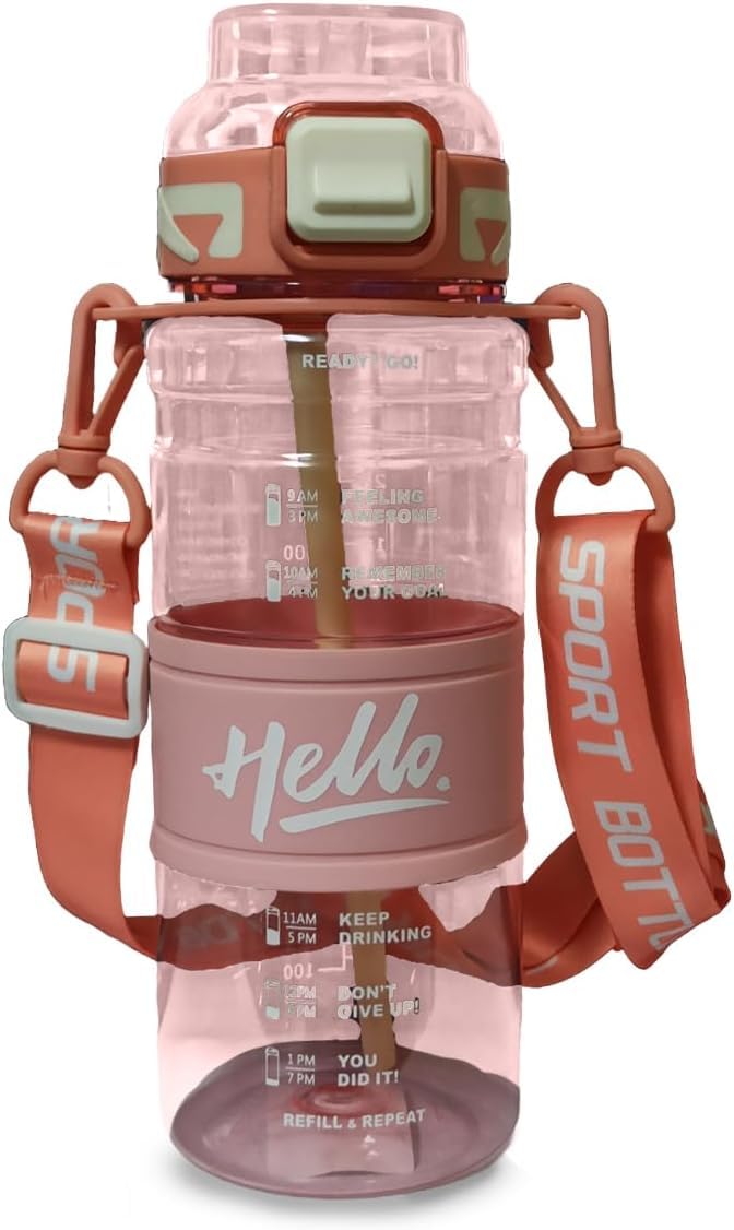 Sports Water Bottle 720ML, Leak-Proof BPA-Free Drinking Bottle with Straw and Carry Strap, Portable Reusable Gym Fitness Water Bottle for Outdoor, Travel and Daily Use (Pink) - image 1