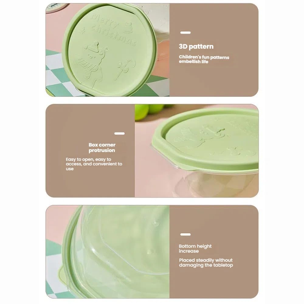Food Storage Containers Set, 4 Pcs Airtight Refrigerator Crisper Boxes, Stackable Round Plastic Containers for Vegetables, Fruit and Leftovers, Microwave Safe 3 Minutes, Green - image 2