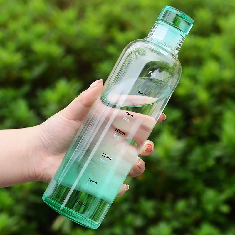 Water Bottle with Hourly Time Markers 500ml - Sport Water Bottle, Leak Proof lid & Reusable, BPA Free, Motivational Flask with Wide Mouth (Green) - image 1