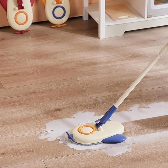 Microfiber Mop For Kids Aircraft Design Flat Mop With Soft Rubber Handle And Dust Cleaning Pad For Holiday Cleaning (Blue) - image 2