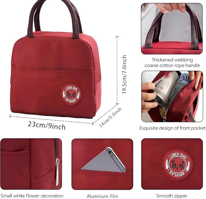 Lunch Box Bag Insulated Lunch Bag, Thermal Cooler Bag, Waterproof Lunch Tote, Foldable Meal Organizer, Leak-Proof Food Storage for Work, School, Travel, Picnic, Beach (Red) - image 3
