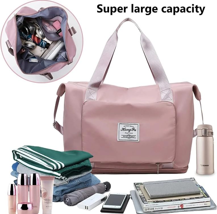 Travel Bag Foldable, Large Capacity Waterproof Gym and Sports Bag with Handle, Lightweight Oxford Fabric for Women (Purple) - image 2