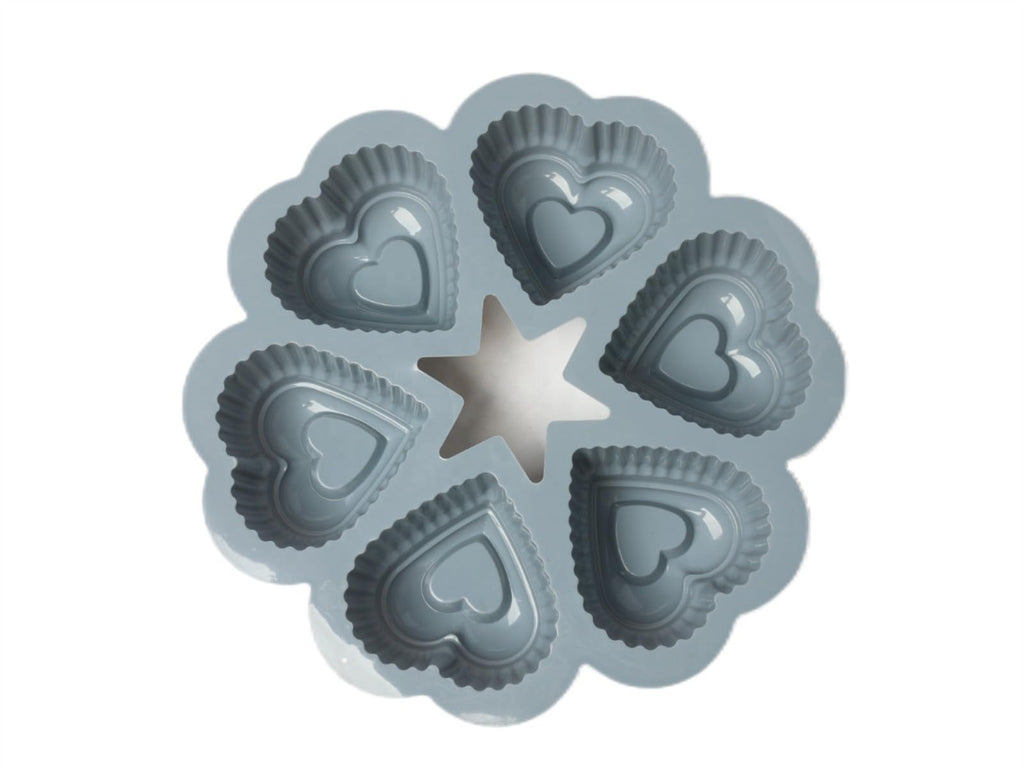 Silicone Cake Mold, 6-Cavity Heart-Shaped Non-Stick Baking Pan with Handle, BPA-Free Reusable Oven-Safe Tray for Cakes, Brownies, Muffins and Desserts, Grey - image 1