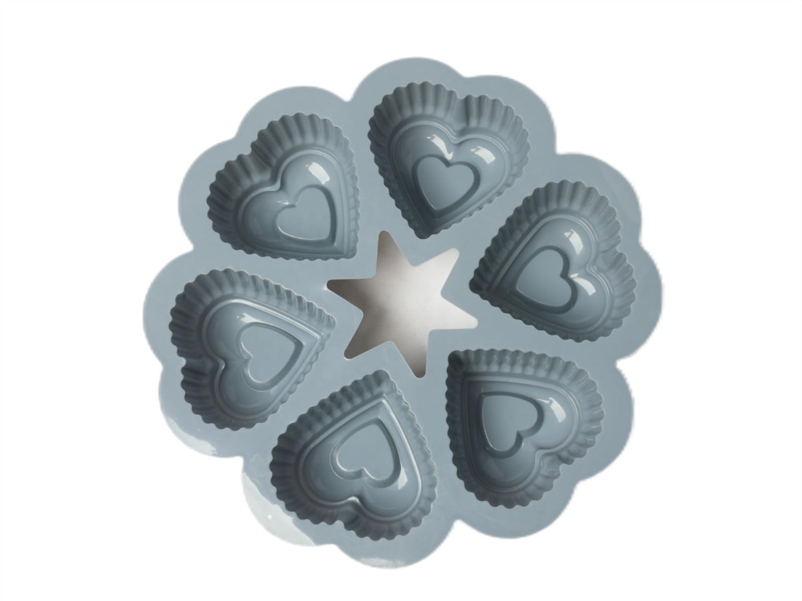 Silicone Cake Mold, 6-Cavity Heart-Shaped Non-Stick Baking Pan with Handle, BPA-Free Reusable Oven-Safe Tray for Cakes, Brownies, Muffins and Desserts, Grey - image 1