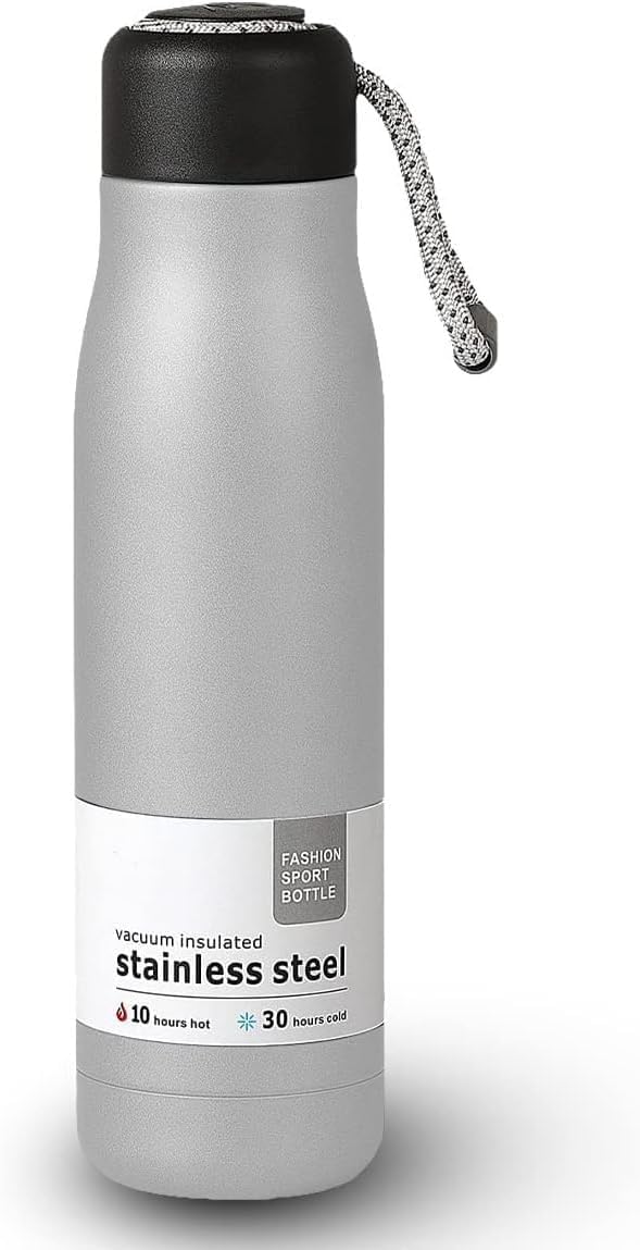 Water Bottle 500 ml, Stainless Steel Vacuum Insulated Double-Wall Flask with Leakproof Lid, Reusable Thermal Sports Bottle for Hot and Cold Drinks, Travel, Gym, School and Office, Silver - image 1
