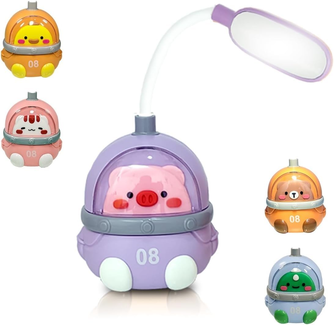 LED Desk Lamp, Foldable Cartoon Table Light with 2 Brightness Levels, Adjustable Strong and Soft Lighting for Study, Reading, Office, Bedroom and Kids, Purple - image 1