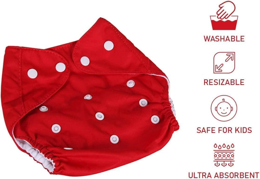 Baby Cloth Diaper Reusable Cotton Pocket Nappy Adjustable Washable Waterproof Breathable Soft Insert Friendly For Newborn Infant Toddler 0-3 Years (Red) - image 2