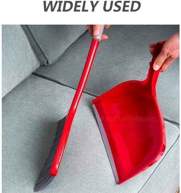 Broom and Dustpan Set, Long-Handle Upright Floor Sweeper with ABS Plastic Pan for Home, Kitchen, Office and Balcony Cleaning (Red, C130016) - image 4