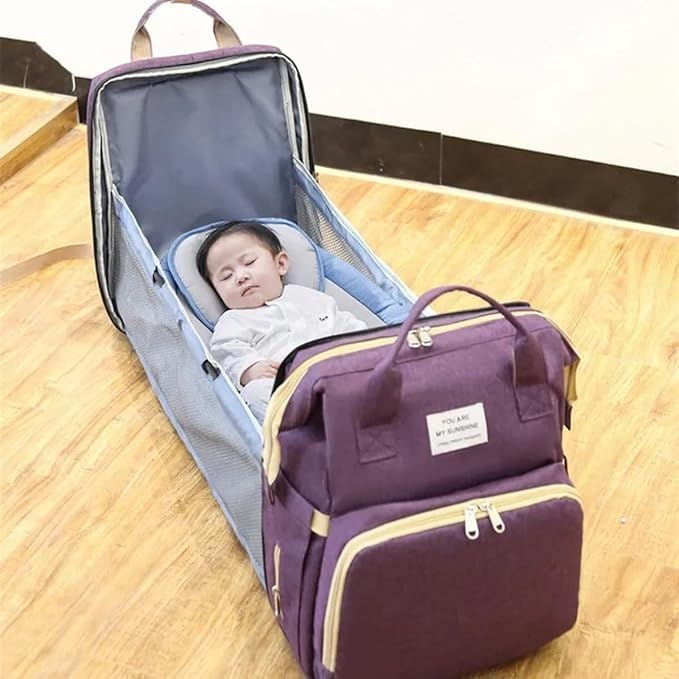 Diaper Bag Backpack with Travel Bassinet Bed Waterproof Large Capacity Maternity Changing Station Portable Care Organizer for Travel Picnic Home Purple - image 7