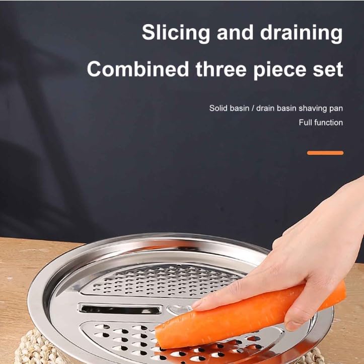 Stainless Steel Basin Grater 26 CM, Multifunctional 3 in 1, Vegetable Cutter with Drain Basket - Vegetable Fruits Washing Bowl Strainer Set - image 8