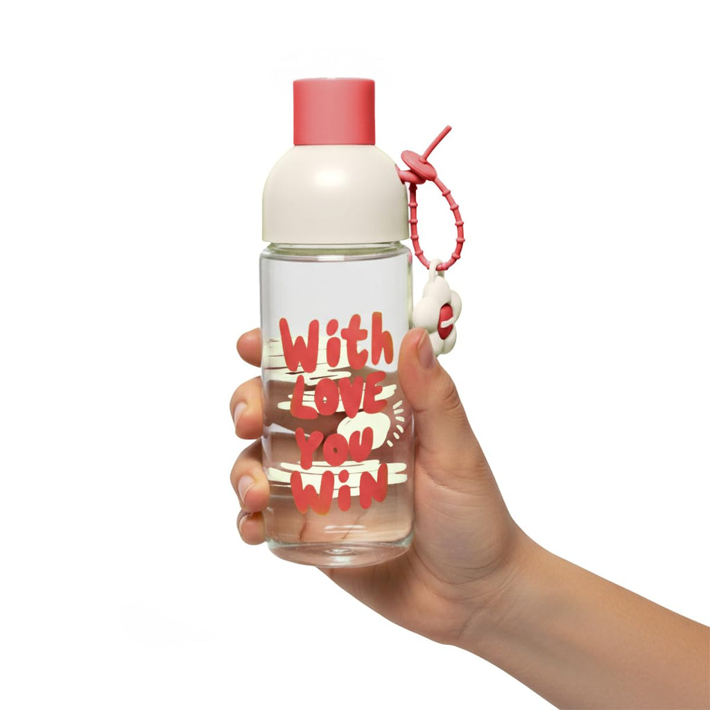 Glass Water Bottle 450ml with Strainer Cup for Herbs, Leak-Proof BPA-Free Easy-Grip Lid for Juice, Milk and Tea, GG-2538 (Red) - image 1