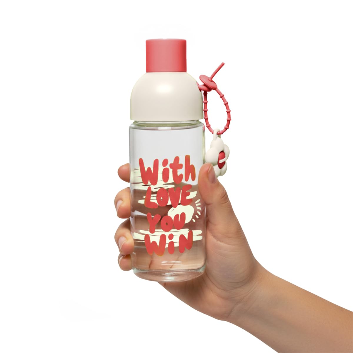 Glass Water Bottle 450ml with Strainer Cup for Herbs, Leak-Proof BPA-Free Easy-Grip Lid for Juice, Milk and Tea, GG-2538 (Red) - image 1