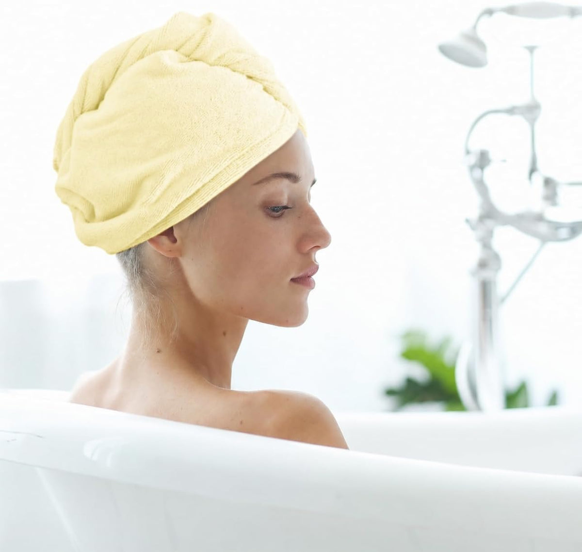 Hair Towel, Microfiber Quick Dry Hair Wrap Cap with Button Loop, Super Absorbent Lightweight Turban for Women, Long Curly Wet Hair, Shower, Bath and Travel, 35 x 20 cm (Yellow) - image 6