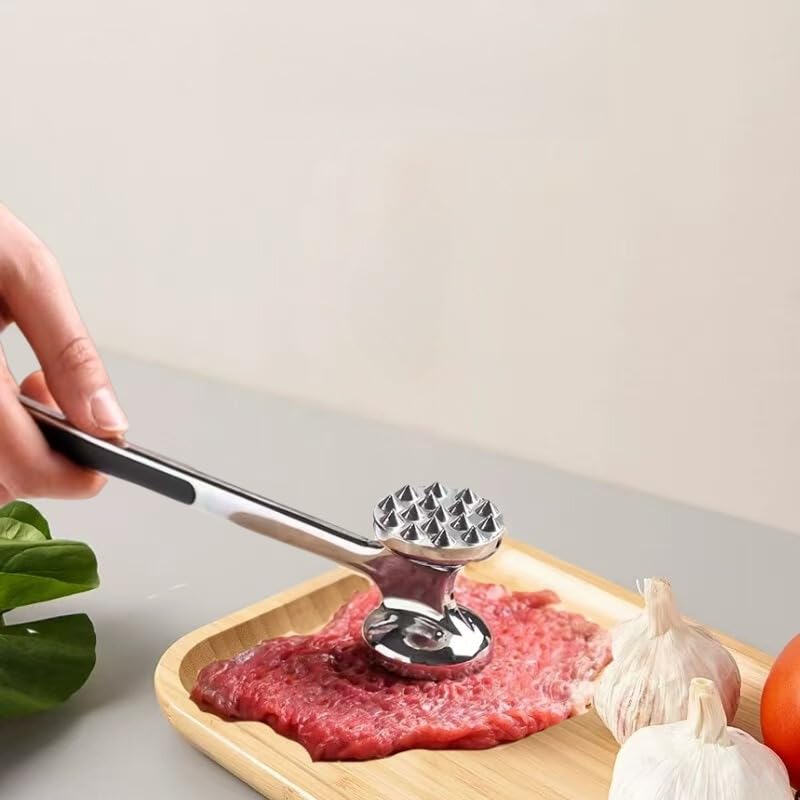 Meat Tenderizer Hammer, Stainless Steel Double-Sided Meat Mallet with Textured and Flat Heads for Steak, Chicken, Schnitzel, Cutlets and Nuts, Silver - image 6