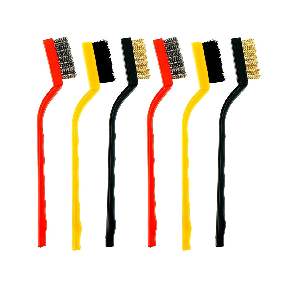 Wire Brush Set 6 Pcs Nylon Brass Stainless Steel Cleaning Brushes, Curved Handle Tool Kit for Rust Paint Stain Removal Metal Kitchen Workshop - image 1