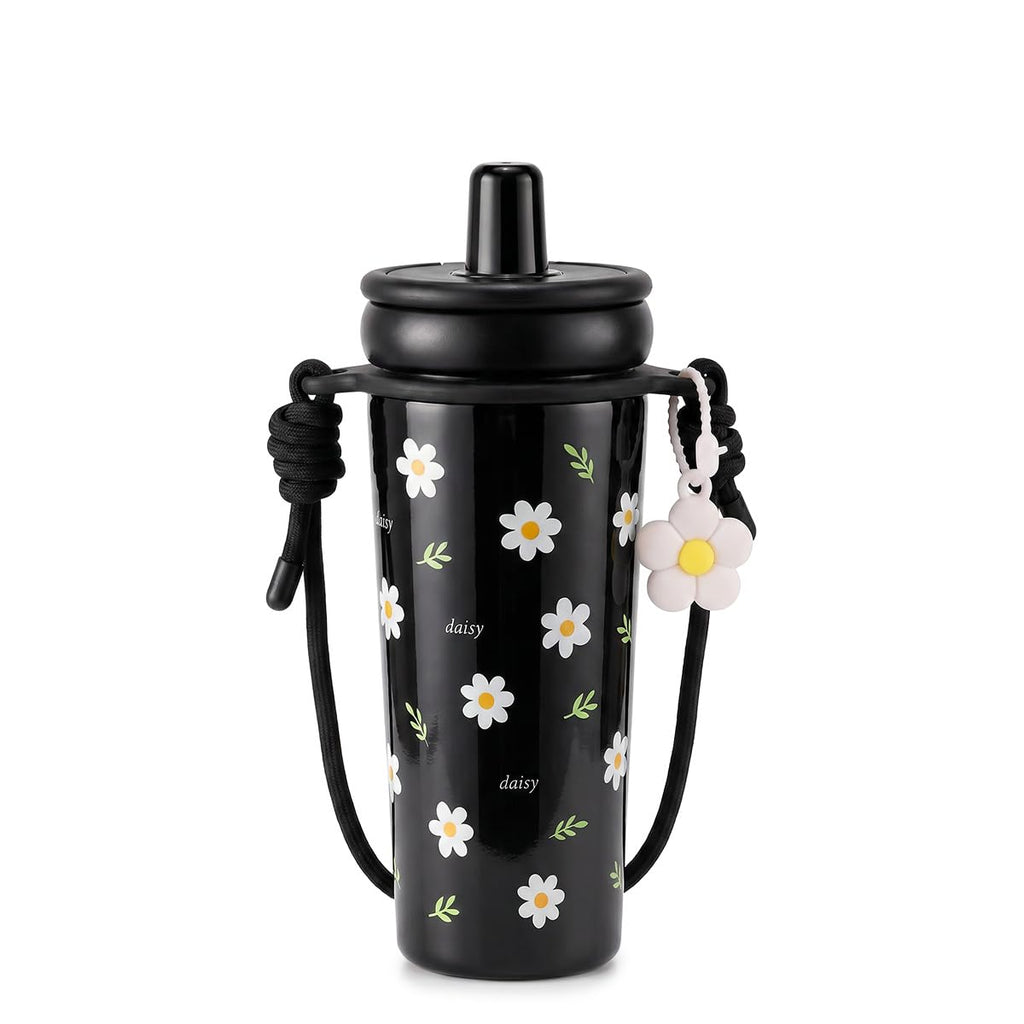 Travel Mug 720ml with Straw and Carry Handle, Stainless Steel Vacuum Insulated Tumbler with Leak-Resistant BPA-Free Lid, Adjustable Strap and Removable Filter, F-1547, Black - image 1