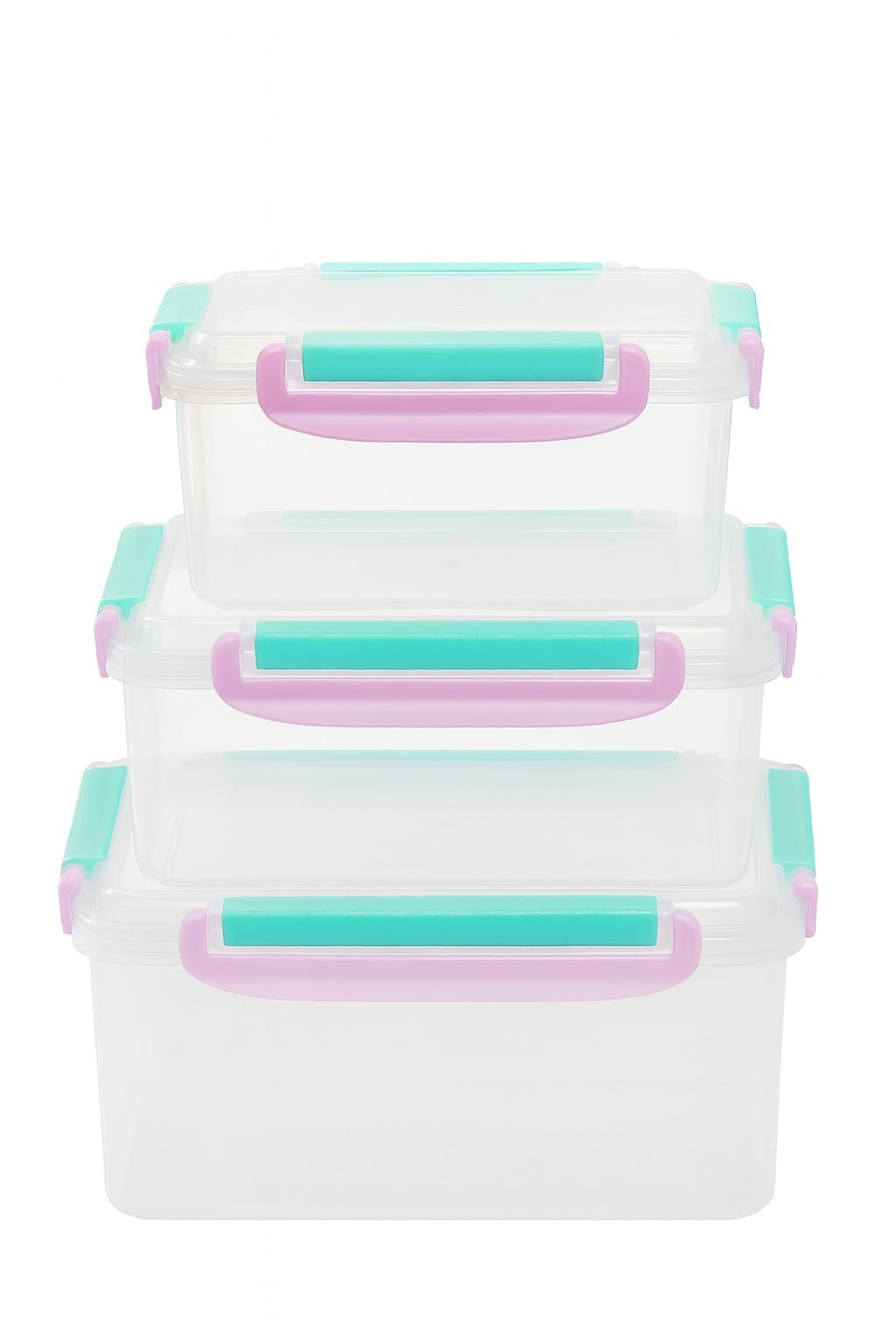 Storage Container Set 3 Pcs Triangle Refrigerator Crisper Box With Airtight Lid Microwave Dishwasher Safe Easy Clean Food Grade Plastic For Vegetables Fruits Snacks 500/1000/1500ml (Pink) - image 1