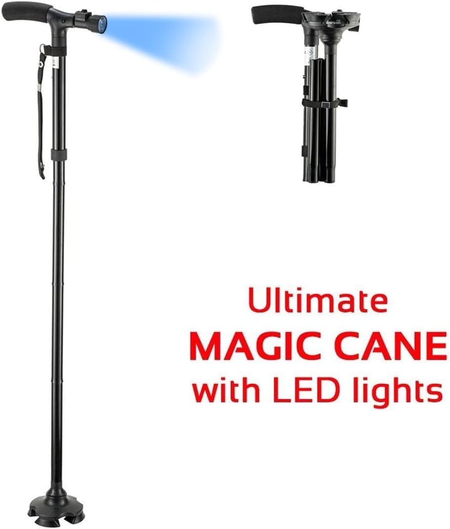 Walking Cane Adjustable Folding with LED Light, Quad Base Pivot, Ergonomic Rubber Handle, Portable Sturdy Support Stick for Seniors Men Women Hiking - image 5