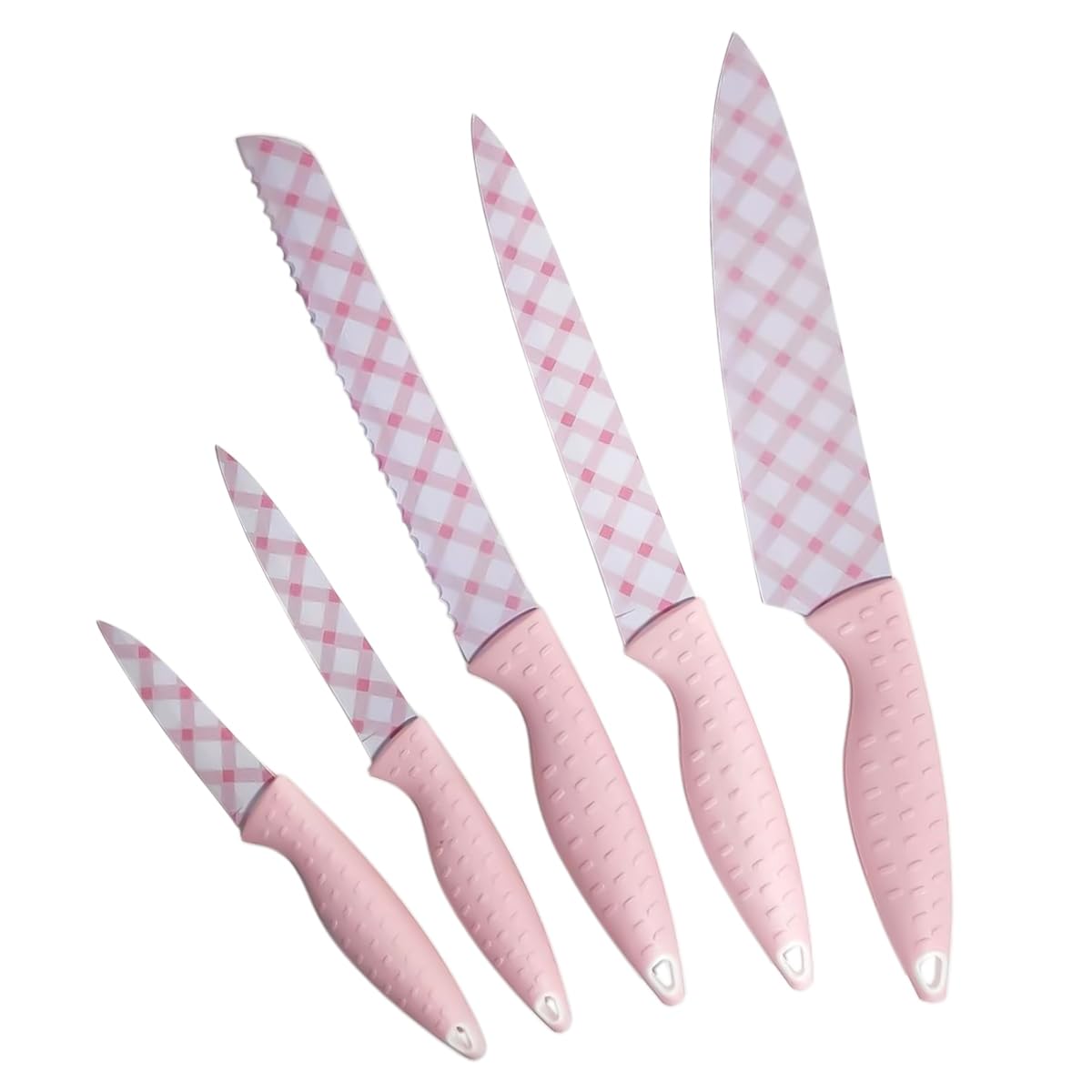 Kitchen Knife Set 5 Piece, Stainless Steel Cooking Knives with Ergonomic Handles for Slicing, Chopping, Cutting, Peeling and Everyday Food Preparation (Pink) - image 1