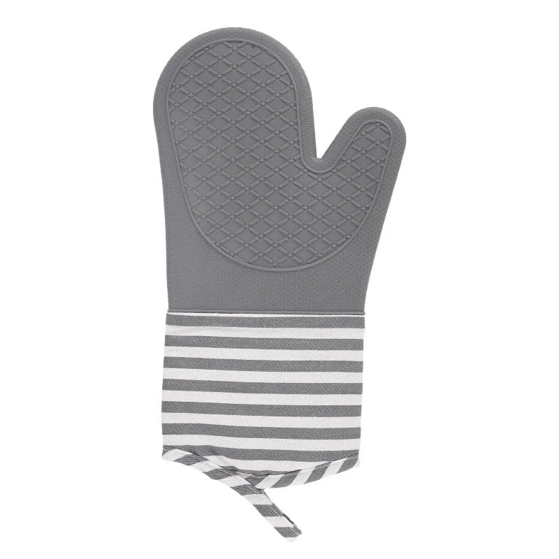Silicone Oven Mitt, Long Heat-Resistant Kitchen Glove with Non-Slip Grip and Soft Cotton Lining, Machine-Washable Cooking, Baking and BBQ Mitt (Grey) - image 1
