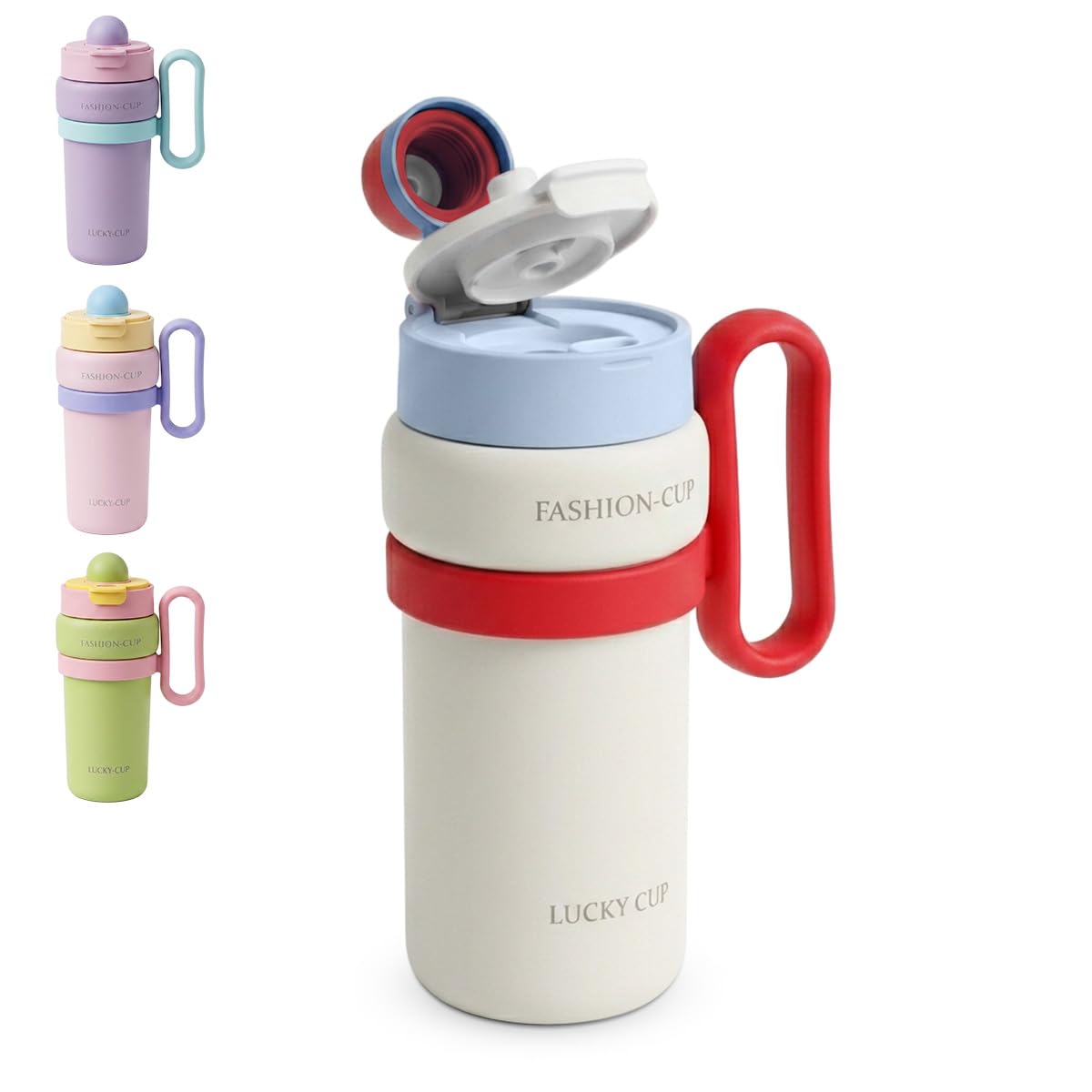 Travel Mug 900 ml, Vacuum Insulated Stainless Steel Tumbler with Handle and Straw Lid, Leakproof Reusable Cup for Hot and Cold Drinks, Office, Car, Gym and Travel, F-1544, White - image 1