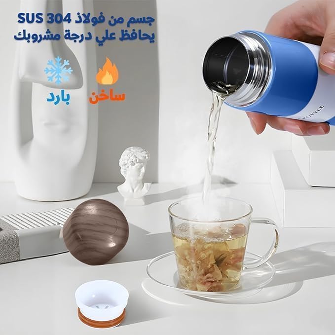 Water Bottle 150ml Mini Stainless Steel Vacuum Insulated Pocket Flask, Slim Wood Grain Leak-Proof Travel Mug for Coffee Tea, Blue - image 3