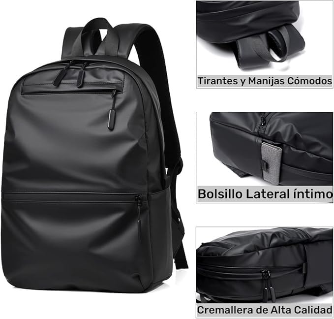 Laptop Backpack 15 L, Multi-Pocket Water-Resistant Travel Bag with USB Charging Port and Trolley Strap, Lightweight for Men, Women and Students (Black) - image 3