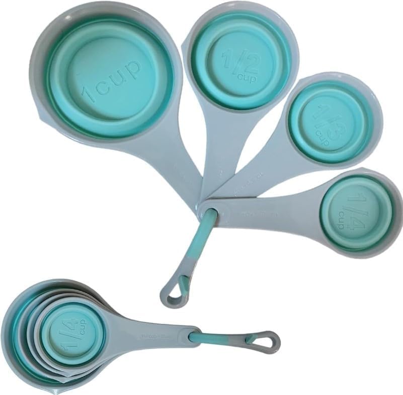 Measuring Cups Set of 4, Collapsible Silicone 59 ml, 79 ml, 118 ml and 237 ml, Space-Saving Kitchen Measuring Tools with Storage Hook for Baking and Cooking (Blue) - image 1