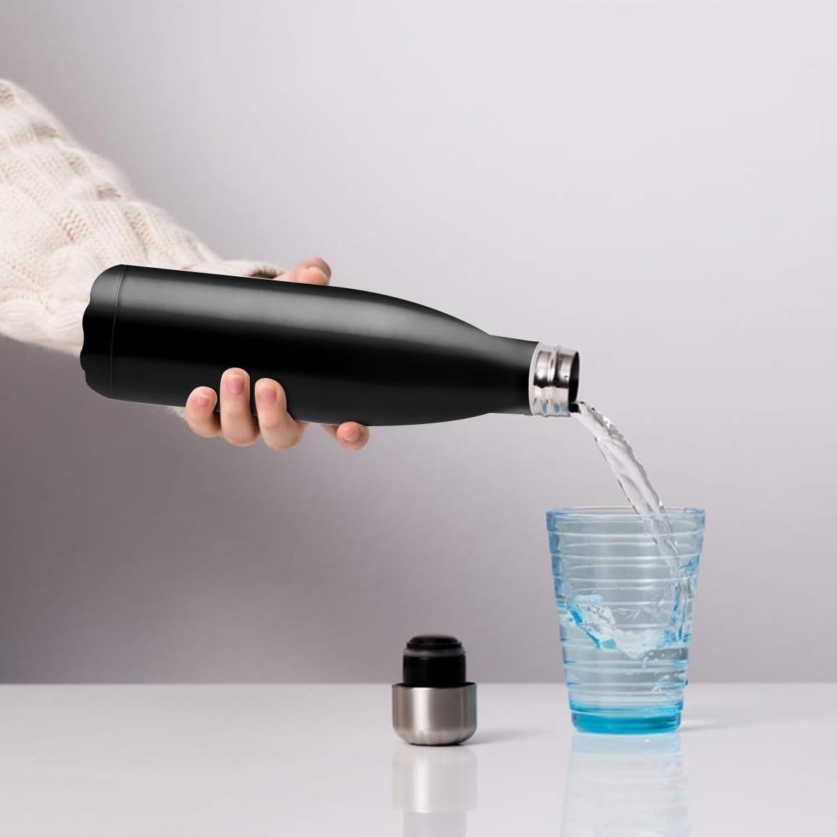 Water Bottle 500ml Stainless Steel Vacuum Insulated Double Wall Leakproof BPA-Free Motivational for Gym Travel Office Outdoor (Black) - image 2