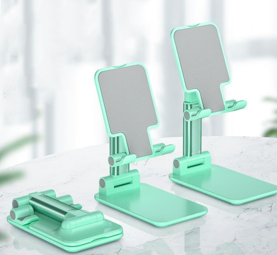 Phone Stand for Desk, Foldable Adjustable Mobile and Tablet Holder, Lightweight Plastic Cradle for Video Calls, Watching, Reading and Office Use, PS, Green - image 1