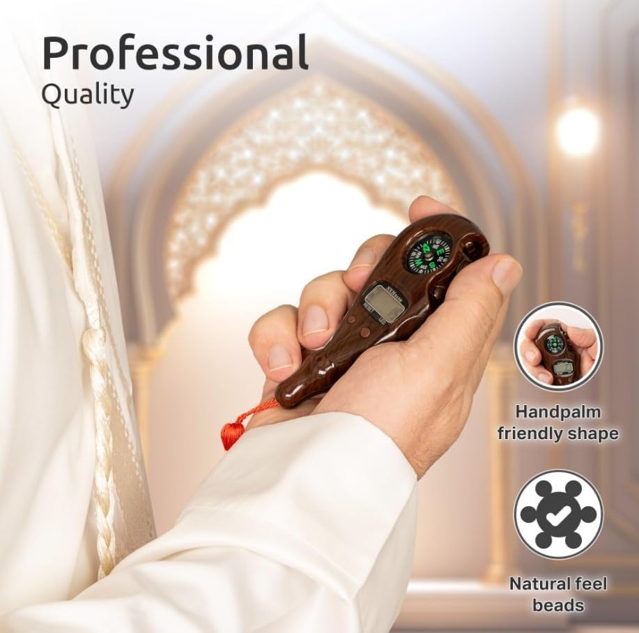 Digital Tasbih Counter, Portable Electronic Rosary and Finger Tally with Compass, Night Light, 5-Digit Display, Reset Button for Dhikr, Prayer, Mosque and Travel, SXH-5136, Beige - image 5