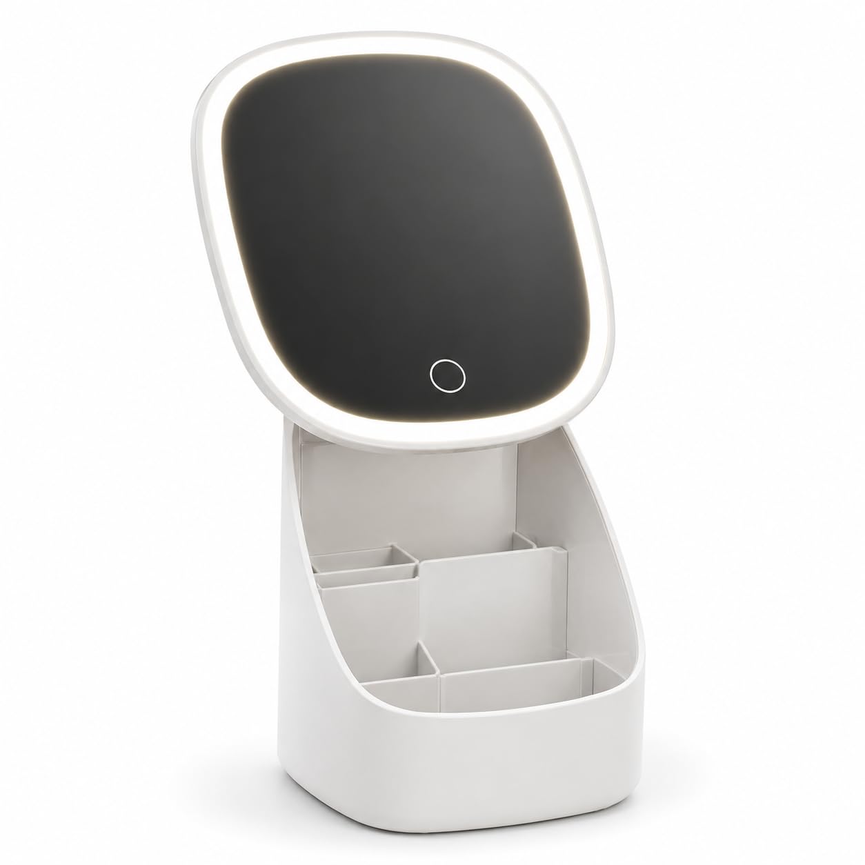 Makeup Organizer with LED Mirror, Desktop Vanity Storage Box with Adjustable Angle, Removable Divider and Easy-Clean Base for Cosmetics, Brushes and Skincare, X-612 - image 1