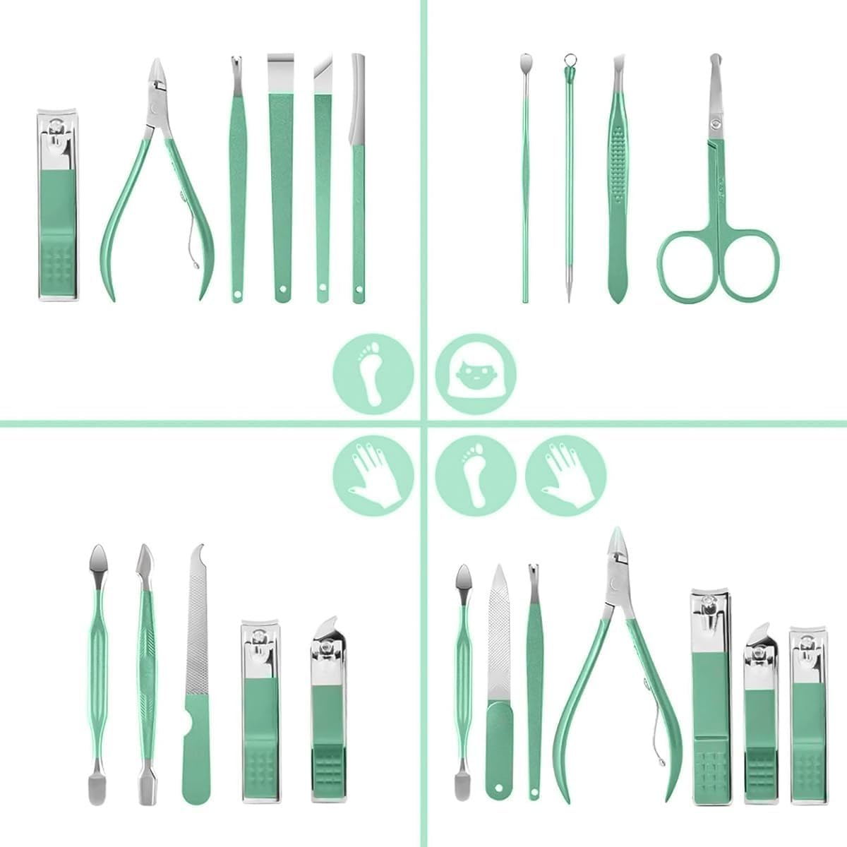 Manicure Set 16 Pieces, Stainless Steel Nail Clippers and Pedicure Tools with Portable Storage Case for Fingernails, Toenails, Cuticles and Brows, Men and Women, Green - image 2