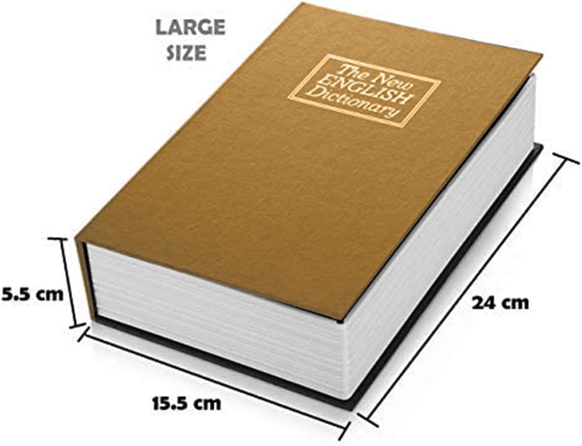 Book Safe with Lock and 2 Keys, Hidden Metal Box for Cash, Jewelry, Passport and Valuables, 24 x 15.5 x 5.5 cm (Brown) - image 3