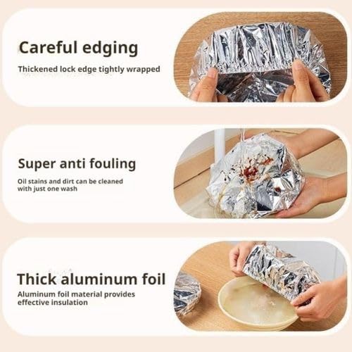 Aluminum Foil Food Covers 50 Pcs, Universal Bowl and Plate Lids for Fresh Keeping, Heat Retention, Leftovers and Kitchen Food Storage, Silver - image 3