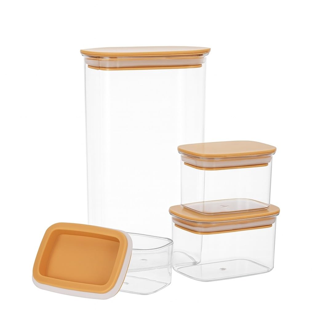 Airtight Food Storage Containers 4 Pcs, Clear Acrylic 1600ml Canister Set with Lids for Cereal, Flour, Sugar, Coffee, Tea, Pasta and Pantry Organization - image 1
