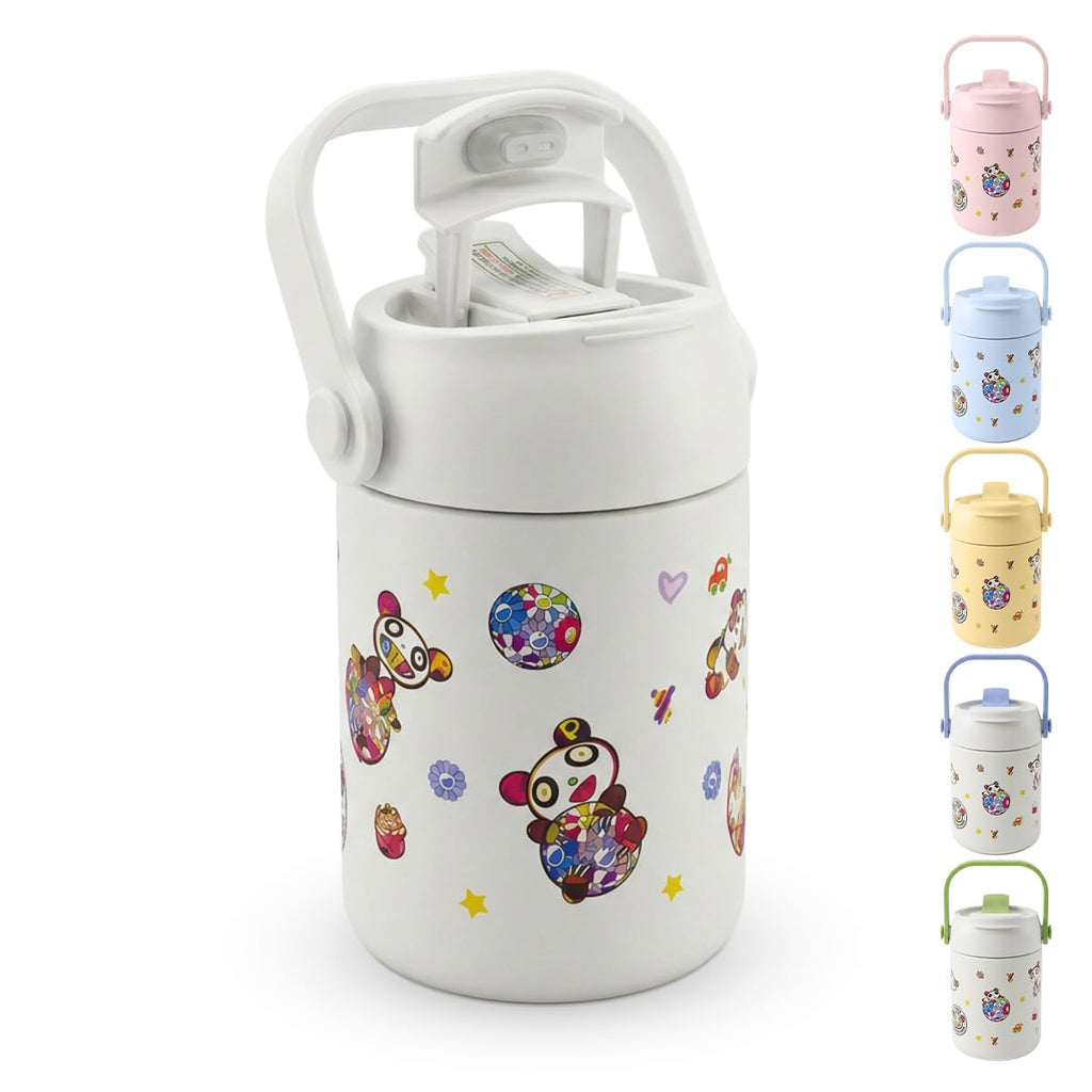 Cup with Straw Lid 400ml - Stainless Steel Drinking Insulated Water Bottle with Carry Handle, Leak-Proof for Hot & Cold Drinks, Portable for School, Travel & Home Use, F-1540 (White) - image 1