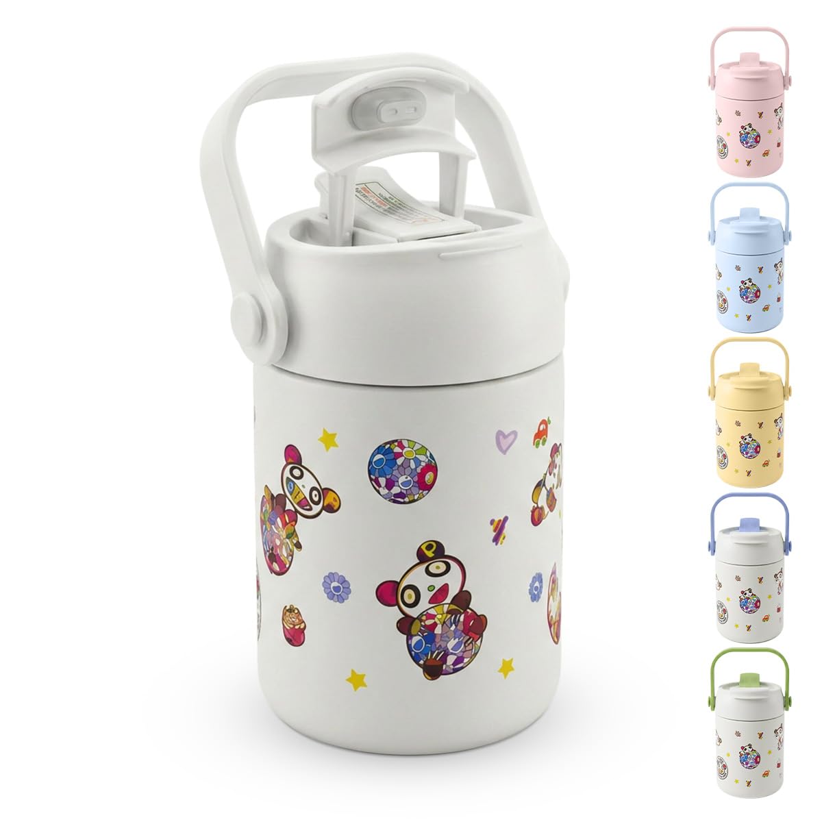 Cup with Straw Lid 400ml - Stainless Steel Drinking Insulated Water Bottle with Carry Handle, Leak-Proof for Hot & Cold Drinks, Portable for School, Travel & Home Use, F-1540 (White) - image 1