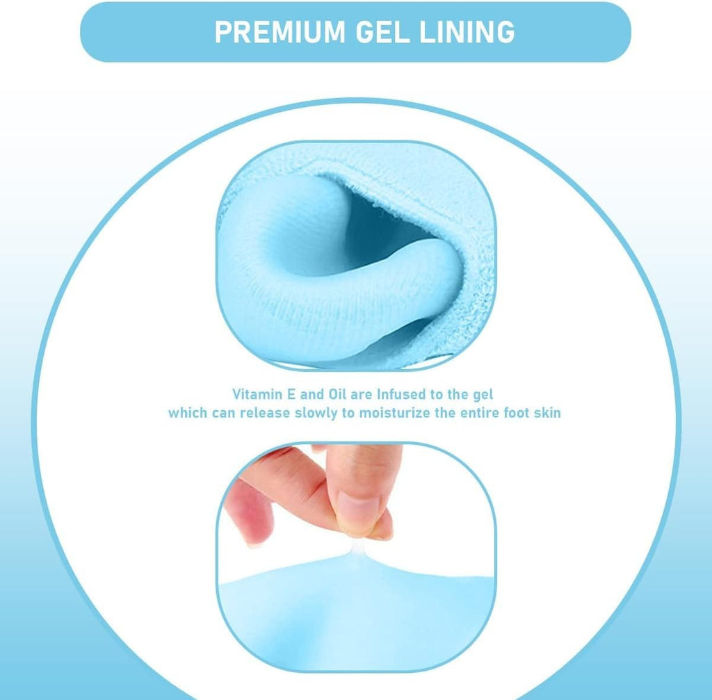 Moisturizing Socks Gel Heel Socks for Dry and Cracked Heels with Jojoba Oil Olive Oil and Vitamin E One Size Softening Spa Socks (Blue) - image 5