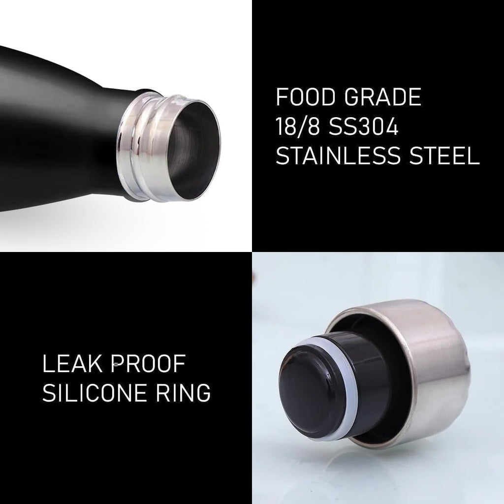 Water Bottle 500ml Stainless Steel Vacuum Insulated Double Wall Leakproof BPA-Free Motivational for Gym Travel Office Outdoor (Black) - image 5