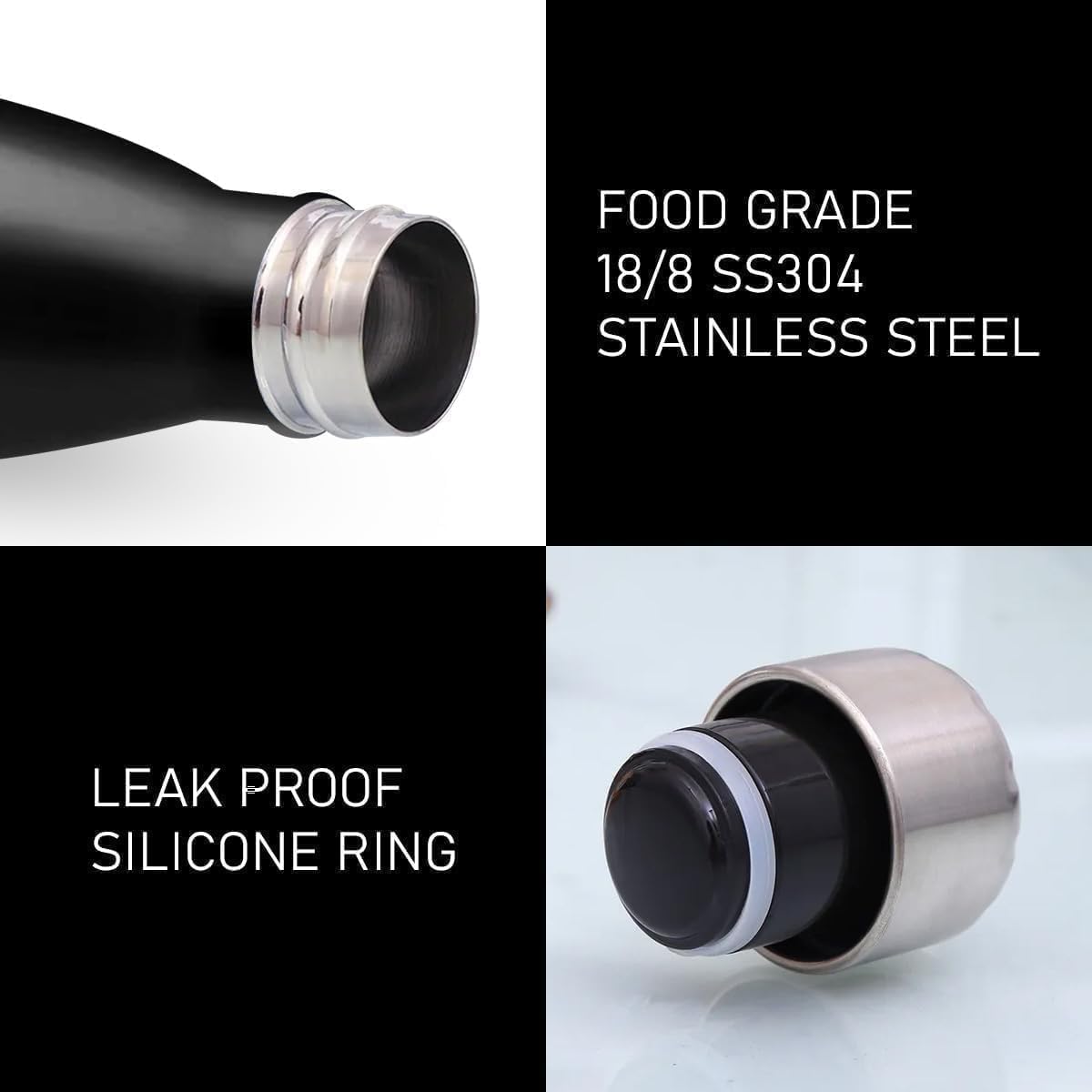 Water Bottle 500ml Stainless Steel Vacuum Insulated Double Wall Leakproof BPA-Free Motivational for Gym Travel Office Outdoor (Black) - image 5