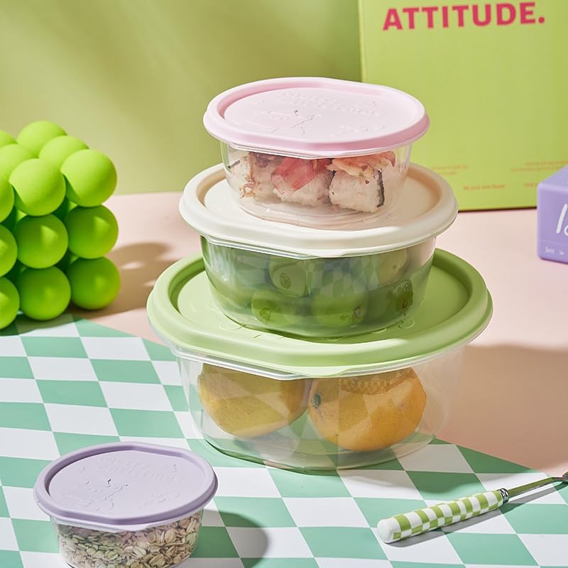 Food Storage Containers Set, 4 Pcs Airtight Refrigerator Crisper Boxes, Stackable Round Plastic Containers for Vegetables, Fruit and Leftovers, Microwave Safe 3 Minutes, Green - image 5