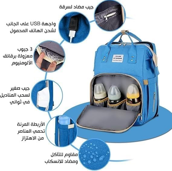 Diaper Bag Backpack with Travel Bassinet Bed, Waterproof Large Capacity Maternity Bag, Changing Station, Portable Care Organizer for Travel, Picnic & Home use (Blue) - image 3