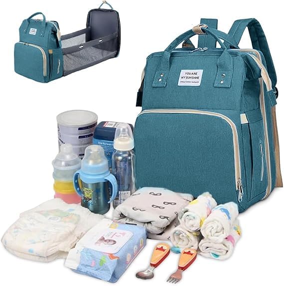 Diaper Bag Backpack with Changing Station and Portable Bassinet, Large Capacity Water-Resistant MatMom and Dad (Green) - image 1