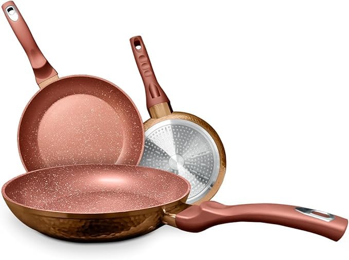 Granite Frying Pan Set Non-Stick 3 Piece 20cm 24cm 28cm, PFOA BPA Lead Cadmium Free, Induction and Gas Stove Compatible, Soft Touch Handle - image 1