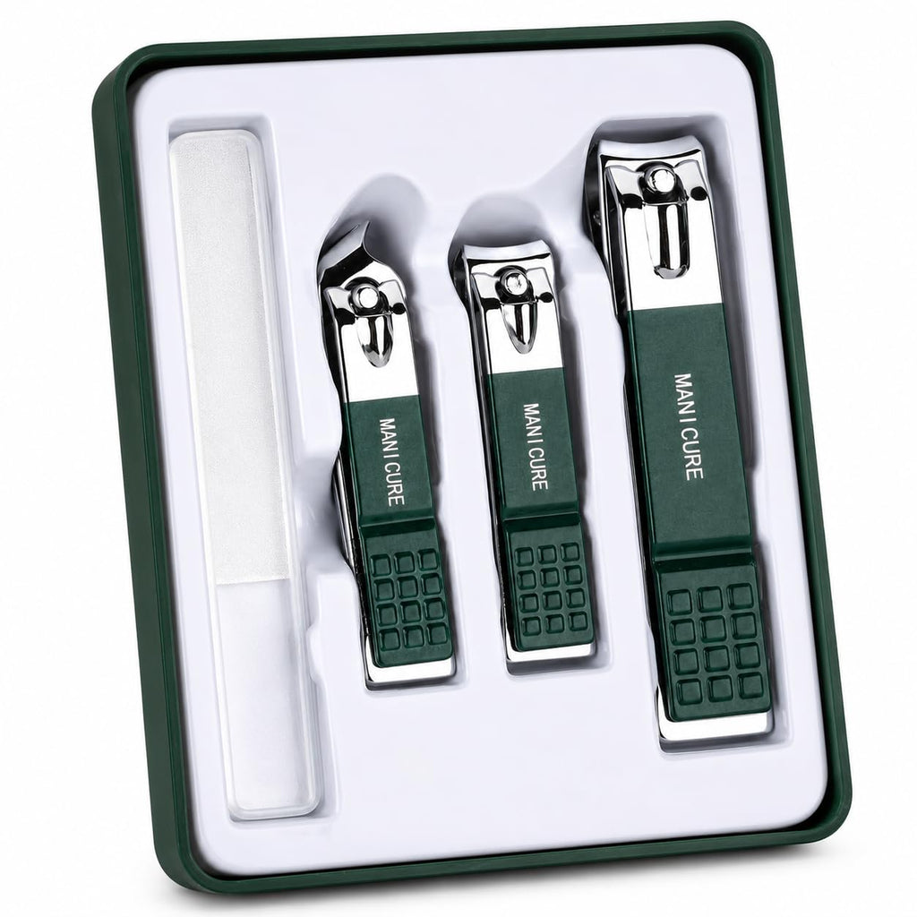 Nail Clippers Set 4 in 1, Stainless Steel Manicure and Pedicure Kit for Fingernails and Toenails, Portable Grooming Tools for Men and Women, Green - image 1