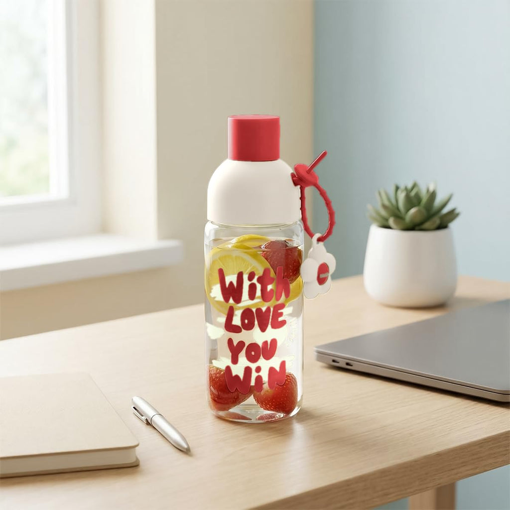 Glass Water Bottle 450ml with Strainer Cup for Herbs, Leak-Proof BPA-Free Easy-Grip Lid for Juice, Milk and Tea, GG-2538 (Red) - image 6