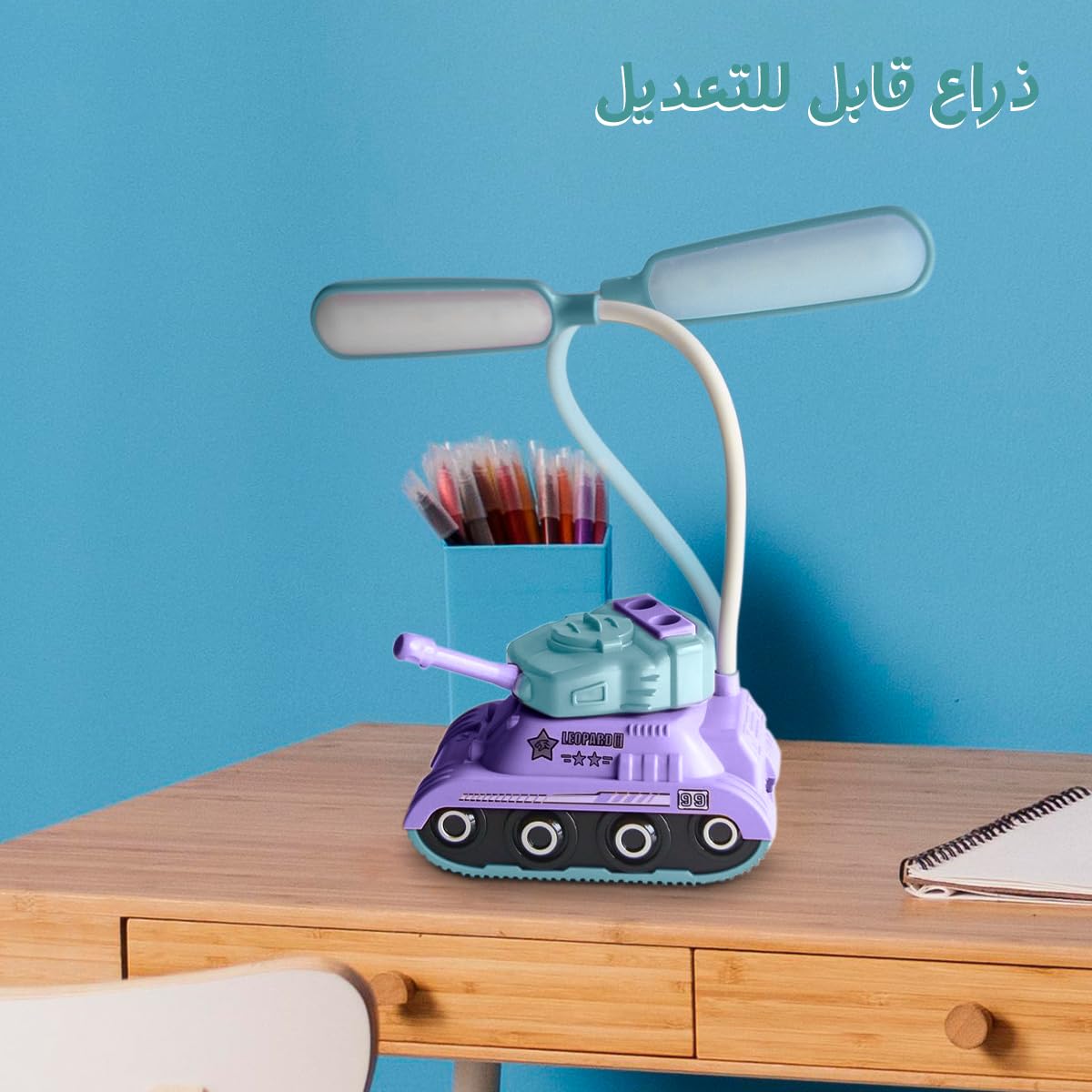 LED Desk Lamp with Phone Holder, USB Powered Adjustable Table Light with Night and Wide Lighting for Study, Reading, Bedside, Home and Office, YC-9900A/B/C (Purple) - image 4